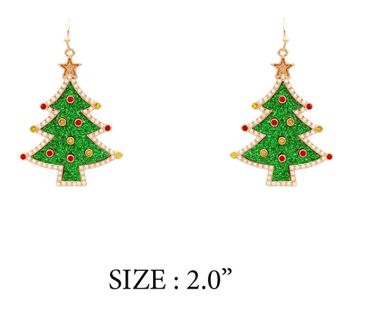 Green and Red Metal Christmas Tree 2" Earring