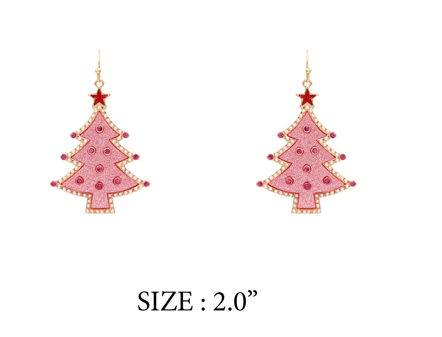 Pink and Red Color Coated Christmas Tree Metal 2" Earring