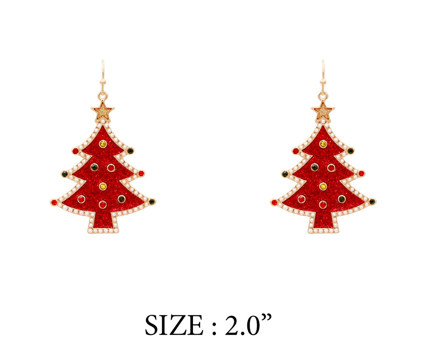 Red Color Coated Christmas Tree Metal 2" Earring