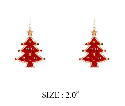 Red Color Coated Christmas Tree Metal 2" Earring