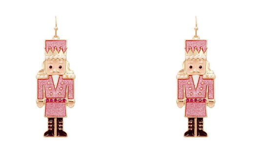 Pink Sparkle Metal Nutcracker 2" Earring