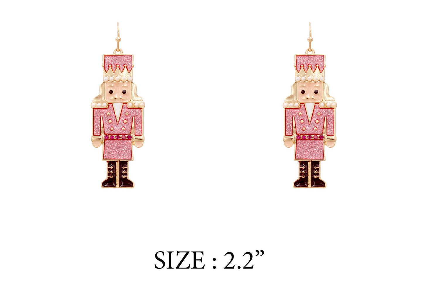 Pink Color Coated Nutcracker Metal 2.2" Earring