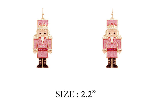 Pink Color Coated Nutcracker Metal 2.2" Earring