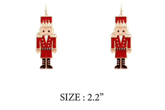 Red Color Coated Nutcracker Metal 2.2" Earring