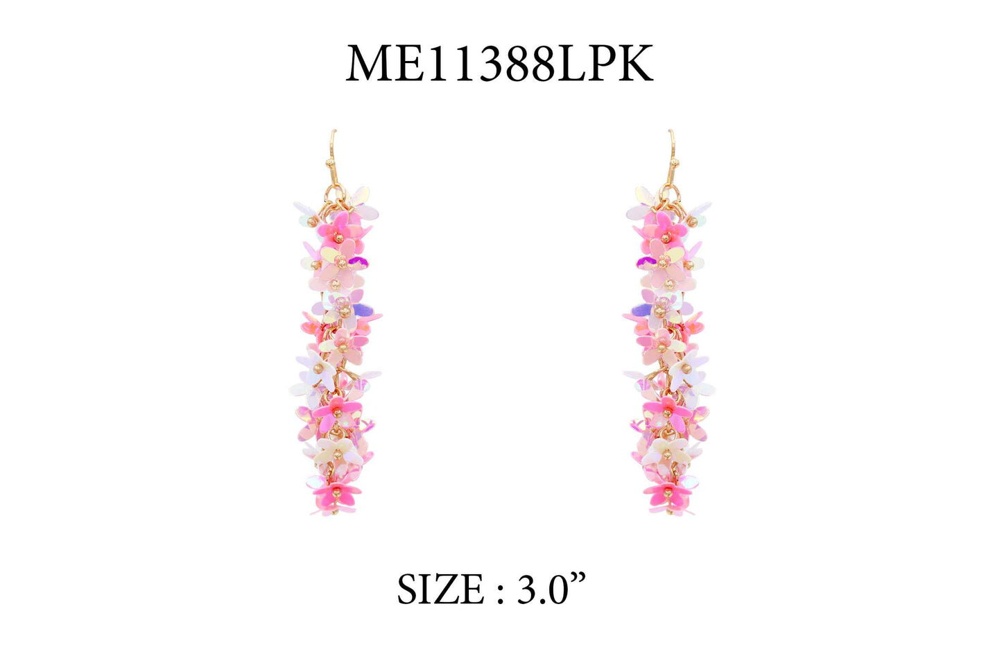 Pink Flower Sequin Falling 3" Earring