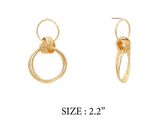 Gold Double Textured 2" Drop Earring