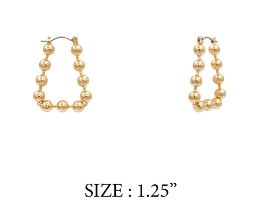 Gold Beaded Ball 1.25" Hoop Earring