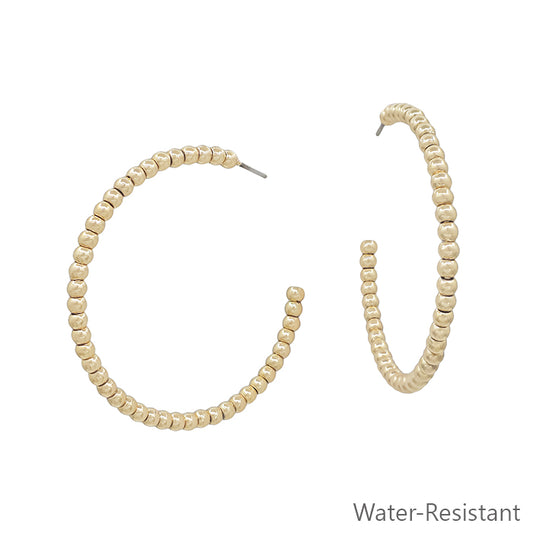 Water Resistant Thin Beaded 1.7" Hoop Earring