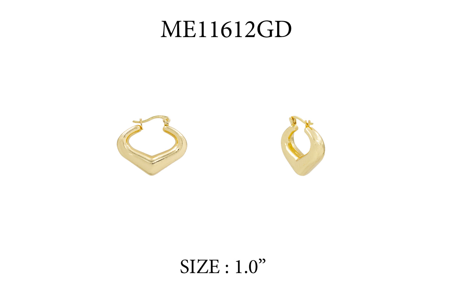 Gold Textured Puffy Pointed Huggie 1" Earring