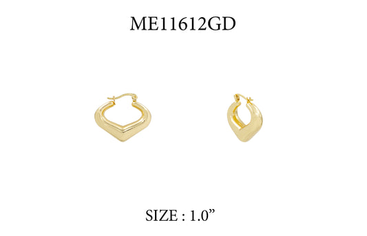 Gold Textured Puffy Pointed Huggie 1" Earring