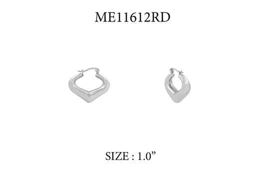Silver Textured Puffy Pointed Huggie 1" Earring