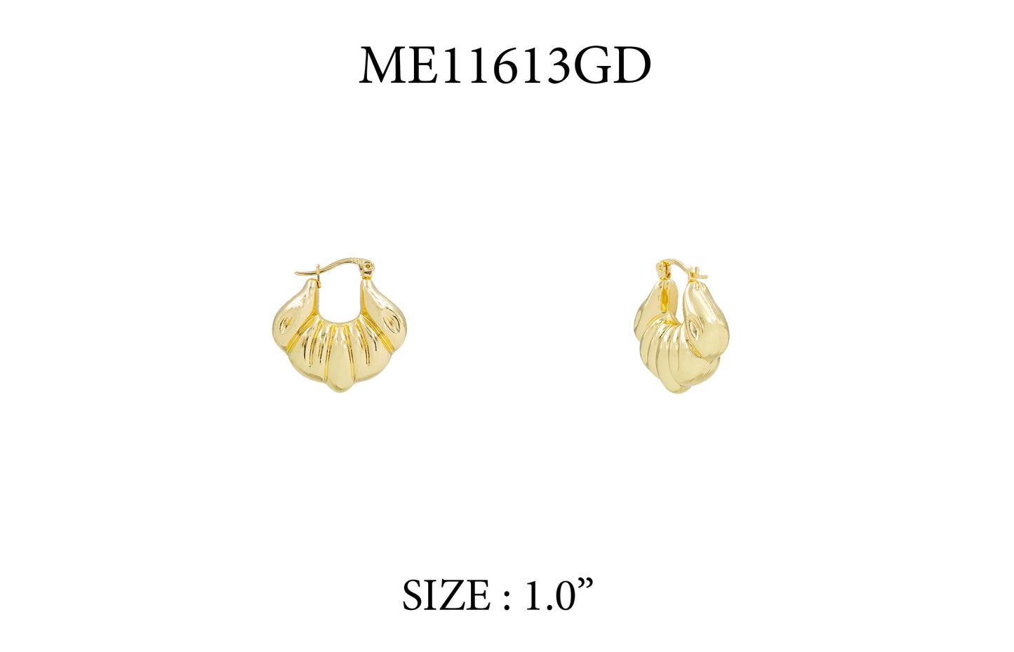 Gold Puffy Pointed Shell Huggie 1" Earring