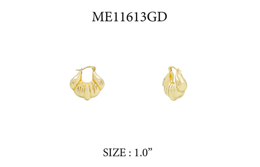 Gold Puffy Pointed Shell Huggie 1" Earring