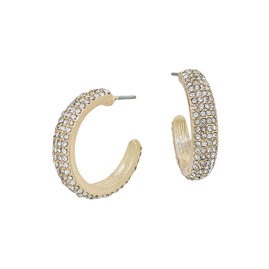 Gold Small Pave 1" Hoop Earring