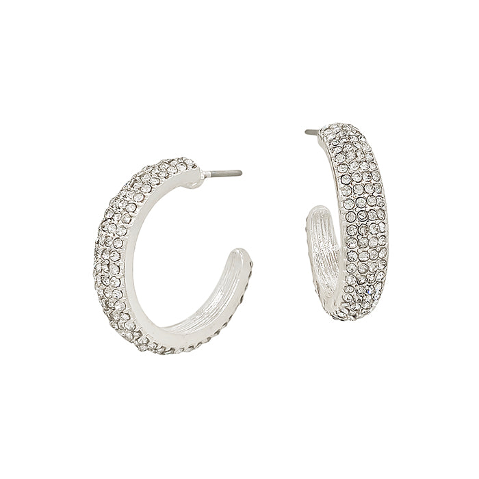 Silver Small Pave 1" Hoop Earring