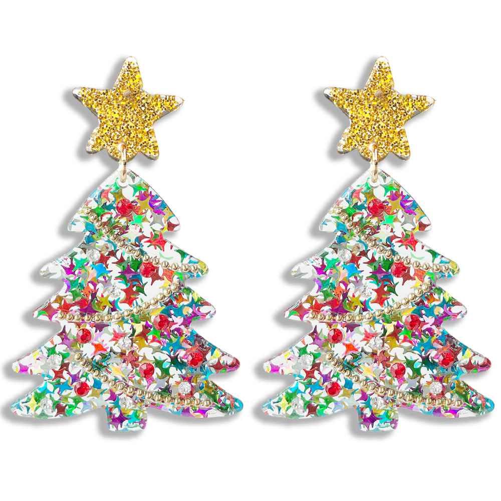 Clear Acrylic with Multi Color Accents Christmas Tree 2.5" Earring