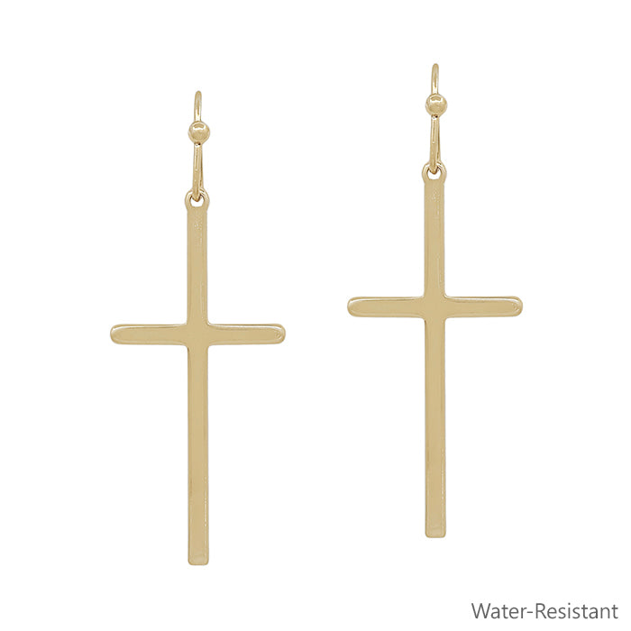 Thin Gold 1." Cross Drop Earring