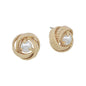 Gold Textured Knot with Pearl Stud Earring