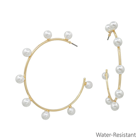 Water Resistant Hoop with Pearl Accents 1.8" Earring