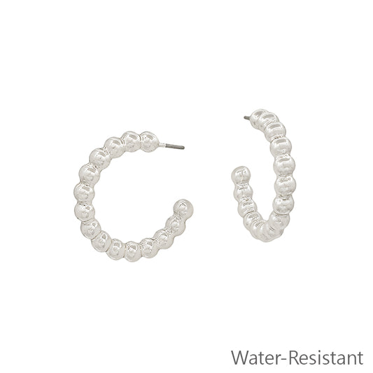 Water Resistant Silver Beaded Casting 1" Hoop Earring