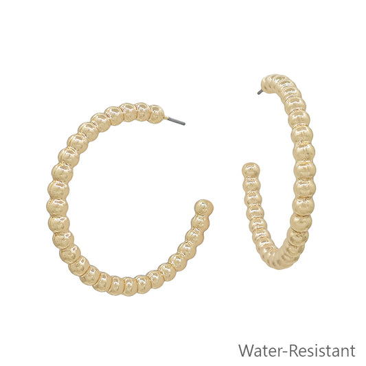 Water Resistant Gold Beaded Casting 1.5" Hoop Earring