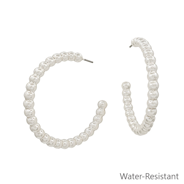 Water Resistant Silver Beaded Casting 1.5" Hoop Earring