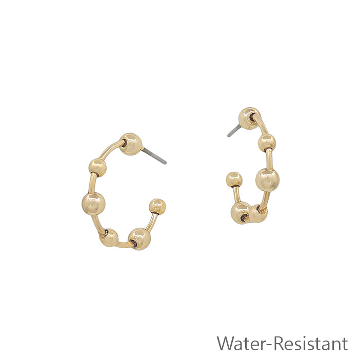 Water Resistant Gold Graduated Beaded .75" Hoop Earring