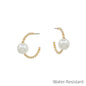 Water Resistant Textured Gold Hoop with Pearl Accent .75" Earring