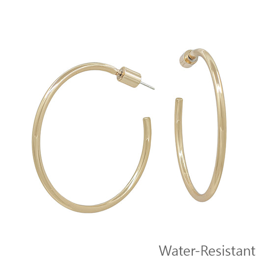 Thin (2MM) Water Resistant Gold Hoop with Cylinder Back Closure Earring