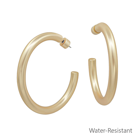 Water Resistant 2" Matte Gold Hoop Earring