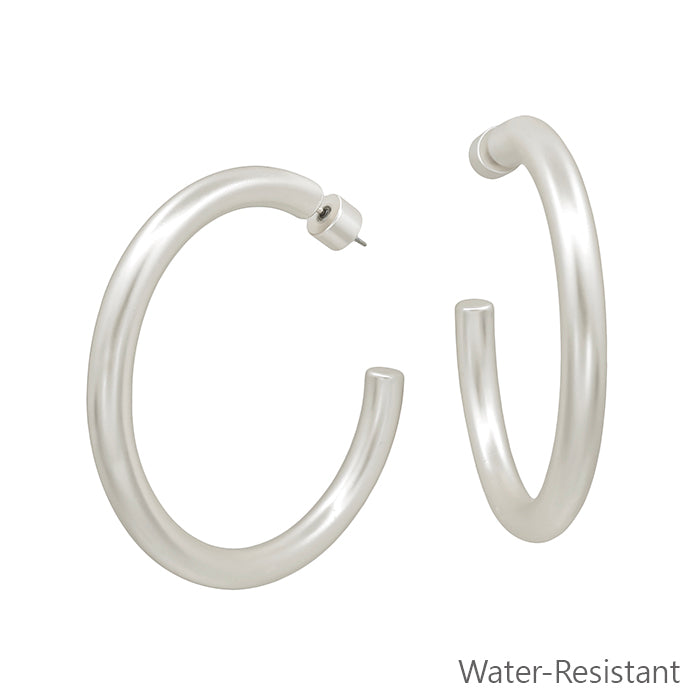 Water Resistant 2" Matte Silver Hoop Earring