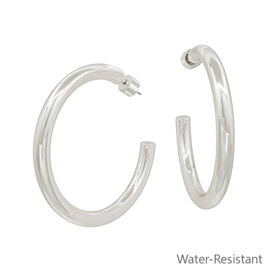 Water Resistant 2" Silver Hoop Earring