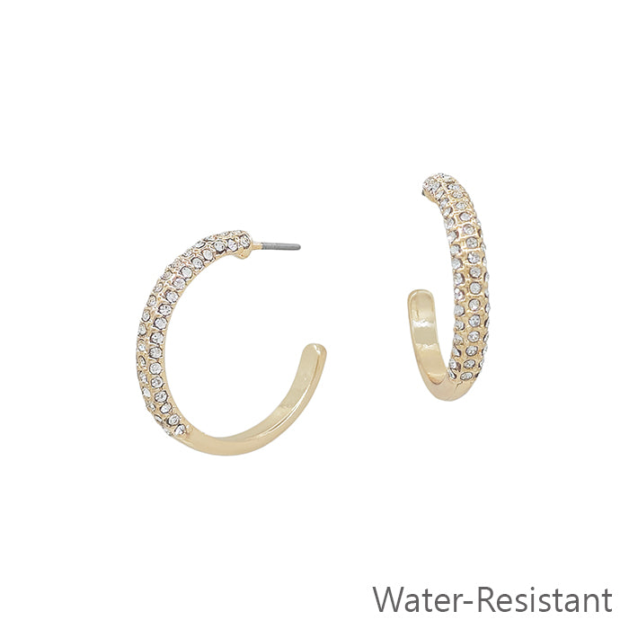 Water Resistant gold 1" Pave Gold Hoop Earring