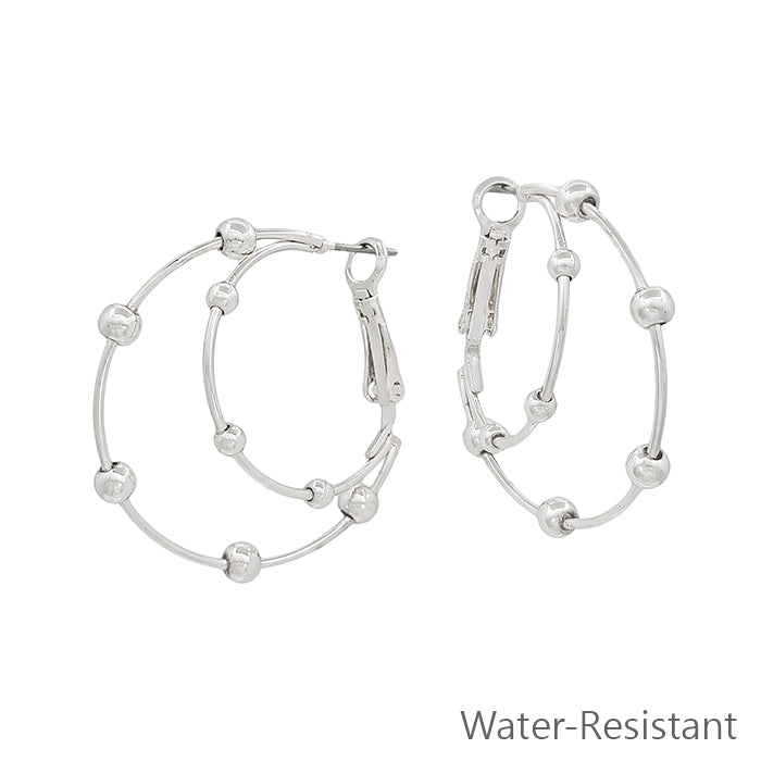 Water Resistant Two Layered Silver Hoop with Beaded Accents 1.25" Hoop