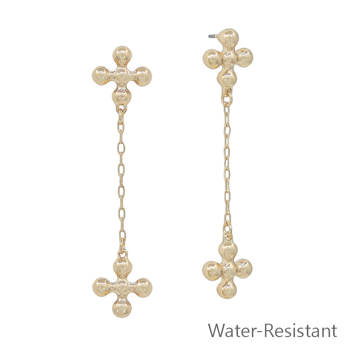 Water Resistant Ball Shaped Cross with Chain Drop 1.5" Earring