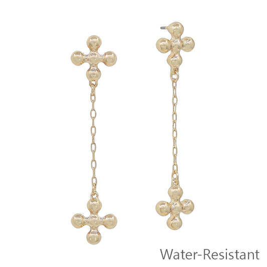 Water Resistant Ball Shaped Cross with Chain Drop 1.5" Earring