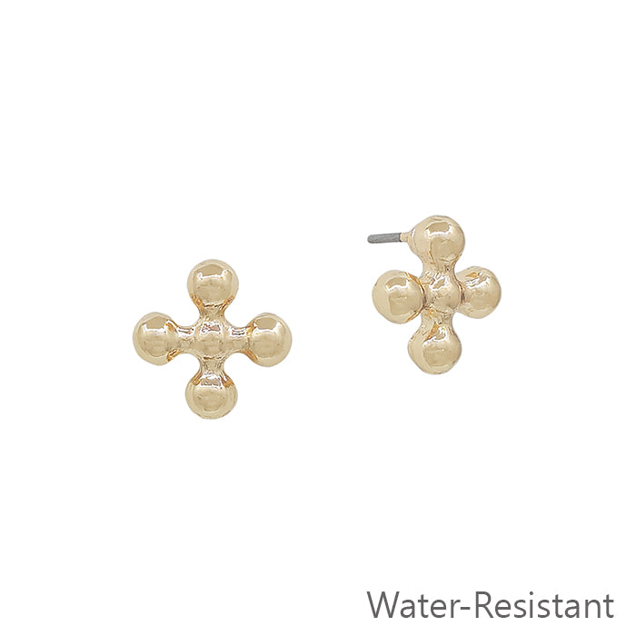 Water Resistant Gold Ball Shaped Cross Stud Earring