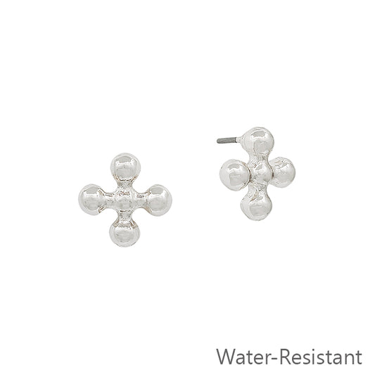 Water Resistant Silver Ball Shaped Cross Stud Earring