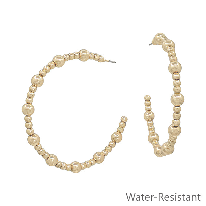 Water Resistant Small Gold Beaded and 2" Hoop Earring