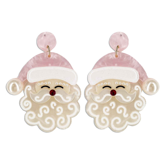 Acrylic Pink and White 2.5" Santa Earring