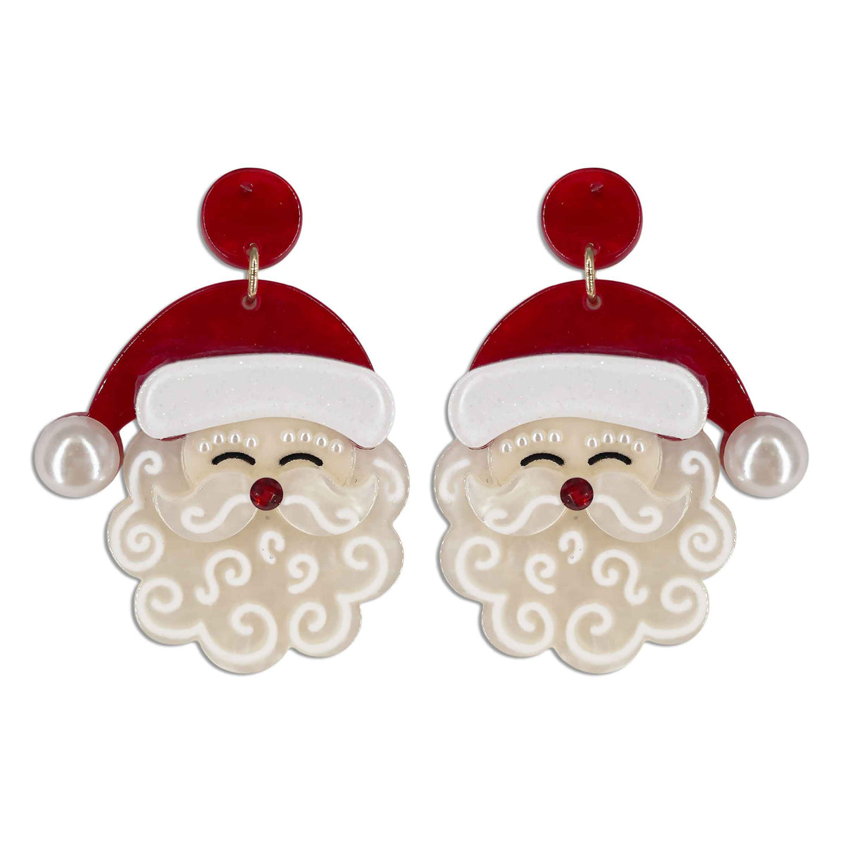 Acrylic Red and White 2.5" Santa Earring