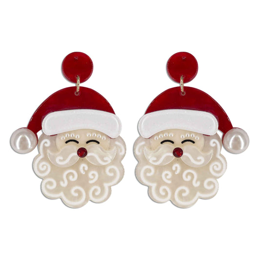 Acrylic Red and White 2.5" Santa Earring