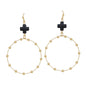 Black Cross Shape with Gold Beaded Open Circle Drop 2" Earring