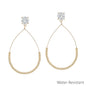 Water Resistant Crystal Stud with Gold Beaded Teardrop 2" Earring