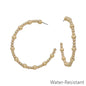 Water Resistant Gold Textured Beaded 1.6" Hoop Earring