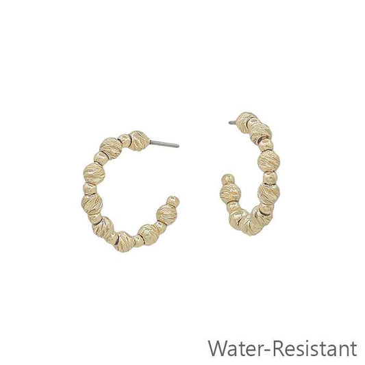 Water Resistant Twisted Gold Bead 1" 4MM Hoop Earring