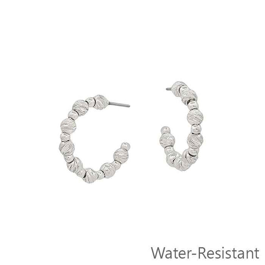 Water Resistant Twisted Silver Bead 1" 4MM Hoop Earring