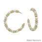 Water Resistant Gold and Pearl Beaded 2" Hoop Earring