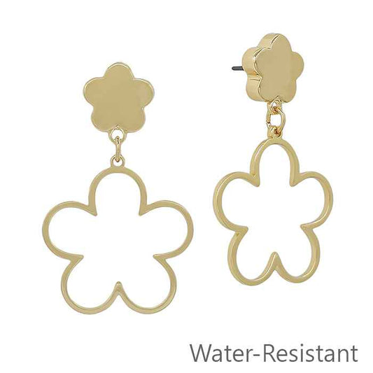 Water Resistant Double Flower Drop 1.5" Earring