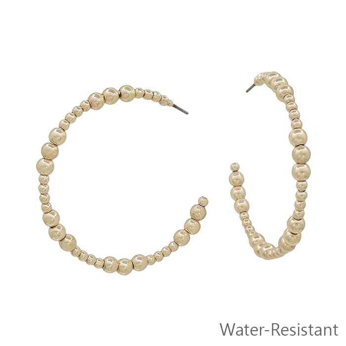 Water Resistant 3mm & 4mm Beaded 2" Hoop Earring